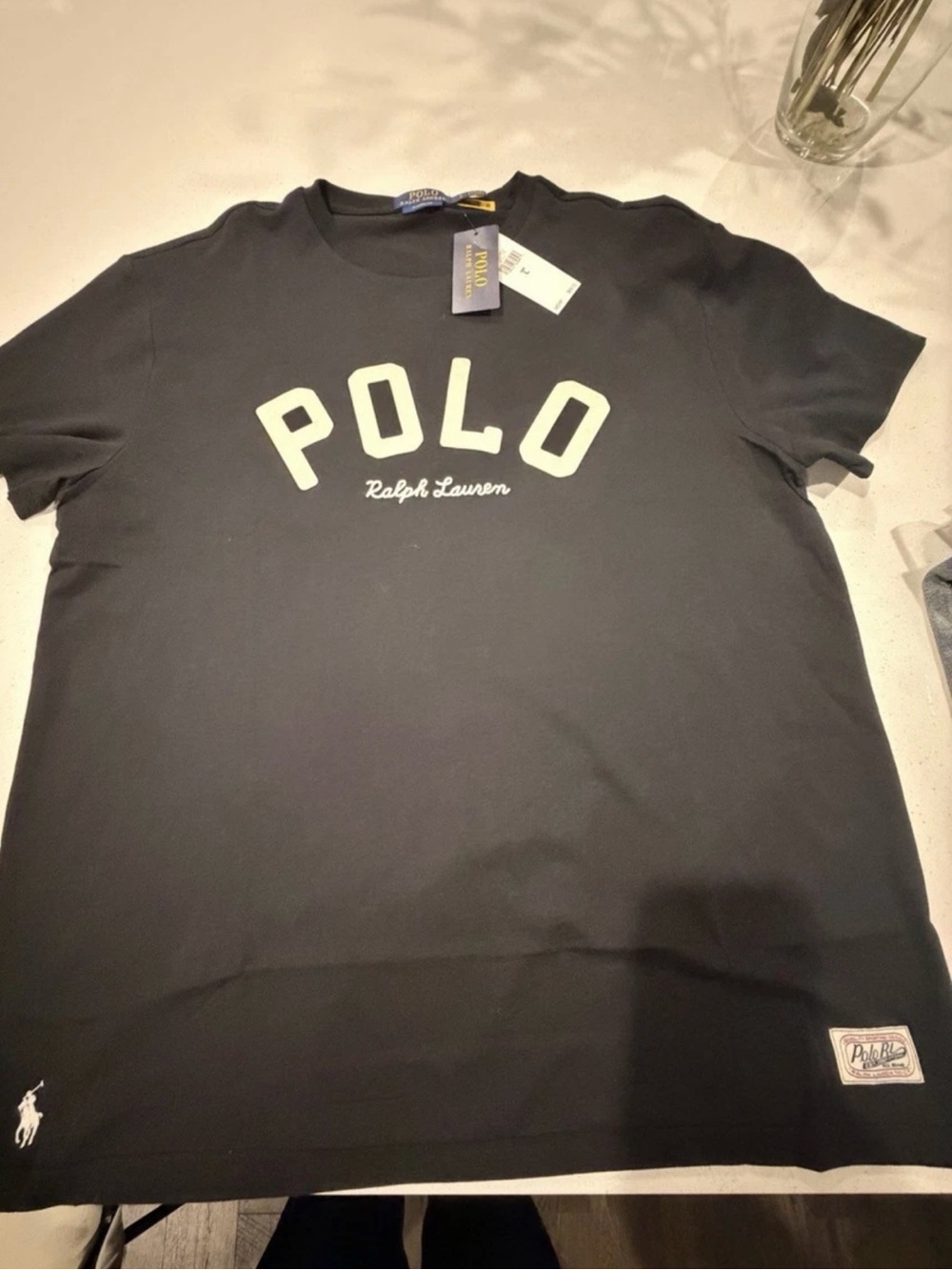 Ralph Lauren Black Crewneck Tee with White POLO Arch Logo
